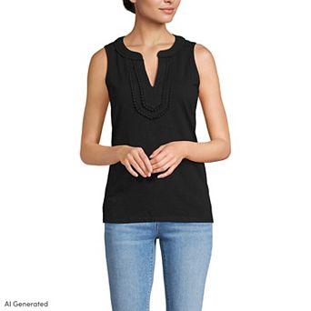 Women's Lands' End Slub Decorative Trim Tank Top