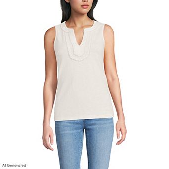 Women's Lands' End Slub Decorative Trim Tank Top