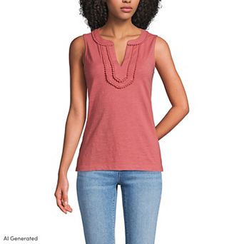 Women's Lands' End Slub Decorative Trim Tank Top