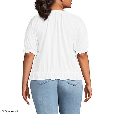 Plus Size Lands' End Elbow Sleeve Adjustable Hem Blouse