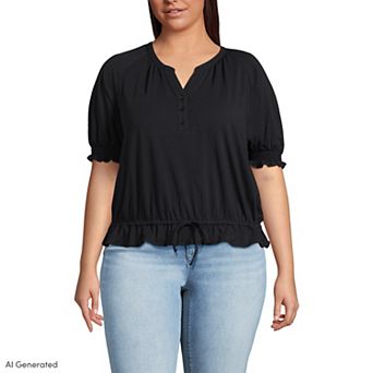 Plus Size Lands' End Elbow Sleeve Adjustable Hem Blouse