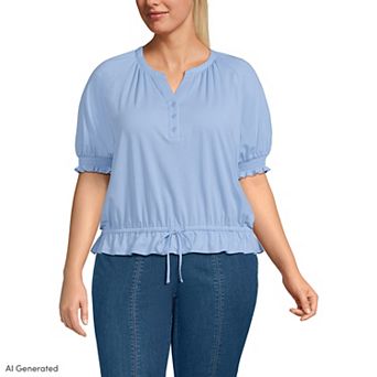 Plus Size Lands' End Elbow Sleeve Adjustable Hem Blouse