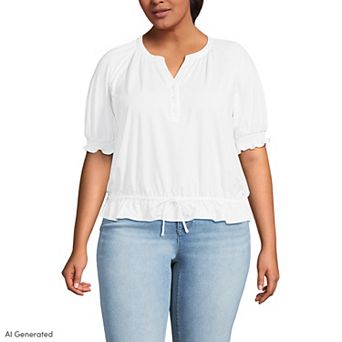Plus Size Lands' End Elbow Sleeve Adjustable Hem Blouse