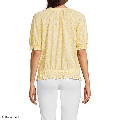 Women's Lands' End Elbow Sleeve Adjustable Hem Blouse