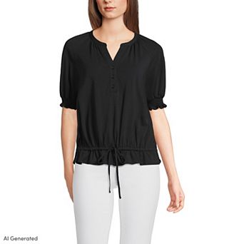 Women's Lands' End Elbow Sleeve Adjustable Hem Blouse