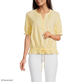Women's Lands' End Elbow Sleeve Adjustable Hem Blouse