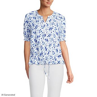 Women's Lands' End Elbow Sleeve Adjustable Hem Blouse