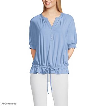 Women's Lands' End Elbow Sleeve Adjustable Hem Blouse