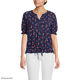 Women's Lands' End Elbow Sleeve Adjustable Hem Blouse