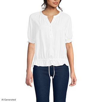 Women's Lands' End Elbow Sleeve Adjustable Hem Blouse