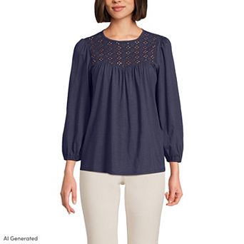 Women's Lands' End Long Sleeve Eyelet Mix Flowy Top
