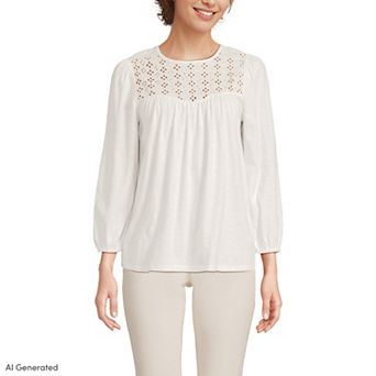 Women's Lands' End Long Sleeve Eyelet Mix Flowy Top