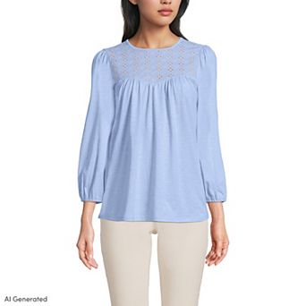 Women's Lands' End Long Sleeve Eyelet Mix Flowy Top