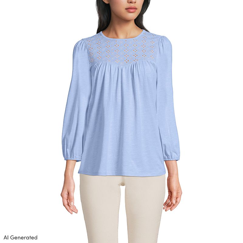 Women's Lands' End Long Sleeve Eyelet Mix Flowy Top,