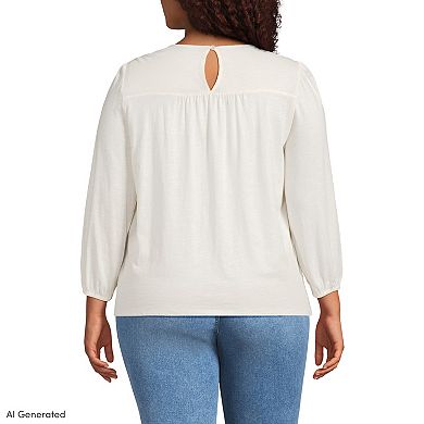 Plus Size Lands' End Long Sleeve Eyelet Mix Flowy Top
