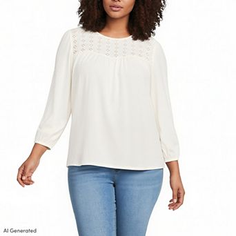 Plus Size Lands' End Long Sleeve Eyelet Mix Flowy Top