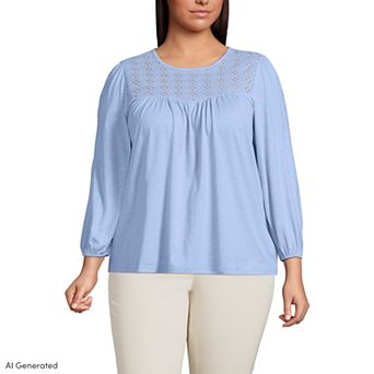 Plus Size Lands' End Long Sleeve Eyelet Mix Flowy Top
