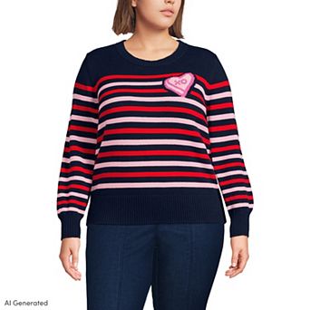 Plus Size Lands' End Striped Crewneck Sweater