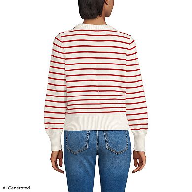 Women's Lands' End Striped Embellished Crew Neck Sweater