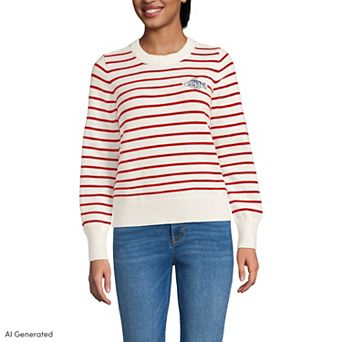Women's Lands' End Striped Embellished Crew Neck Sweater