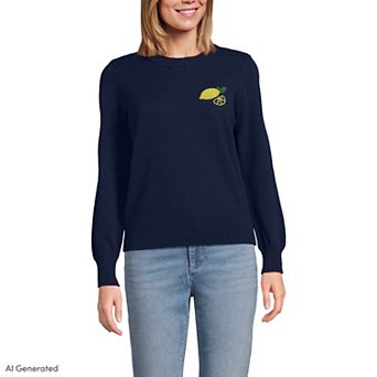 Women's Lands' End Striped Embellished Crew Neck Sweater