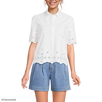 Women's Lands' End Poplin Eyelet Button Front Shirt