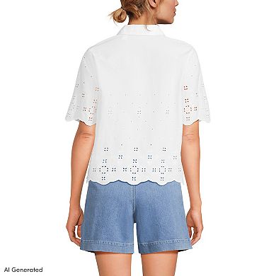 Women's Lands' End Poplin Eyelet Button Front Shirt