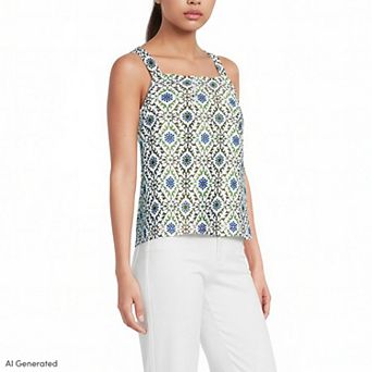 Women's Lands' End Poplin Square Neck Sleeveless Shell Top