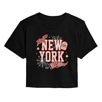 Juniors' Marvel Miles Morales New York Patches Cropped Tee
