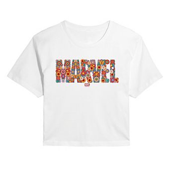 Juniors' Marvel Floral Logo Cropped Tee
