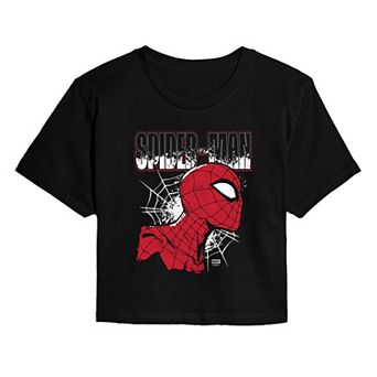 Juniors' Marvel Spider-Man Distressed Cropped Tee