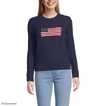Women's Lands' End American Flag Drifter Cable Sweater