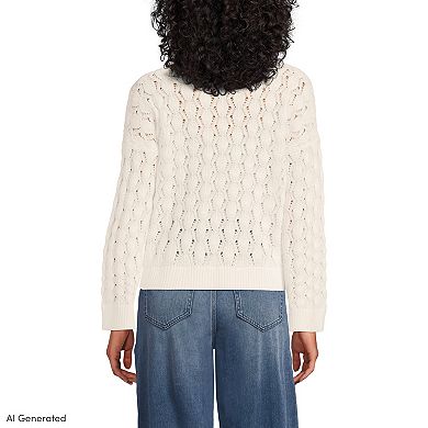 Women's Lands' End Cable Knit Tie Notch Neck Sweater