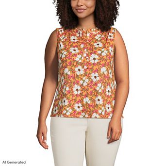 Plus Size Lands' End Linen Blend Ruffle Trim Tank Top