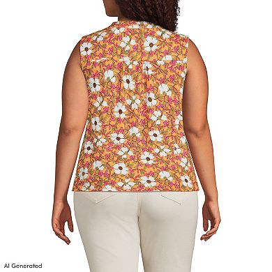 Plus Size Lands' End Linen Blend Ruffle Trim Tank Top