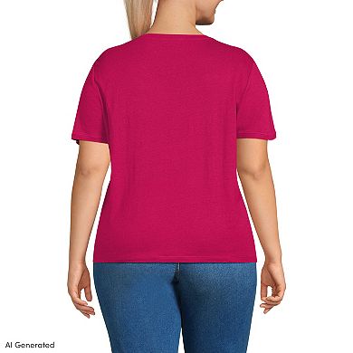 Plus Size Lands' End Short Sleeve Linen Blend V-Neck Tee