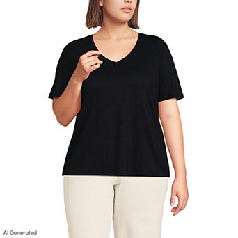 Plus Size Lands' End Short Sleeve Linen Blend V-Neck Tee