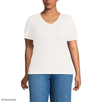Plus Size Lands' End Short Sleeve Linen Blend V-Neck Tee