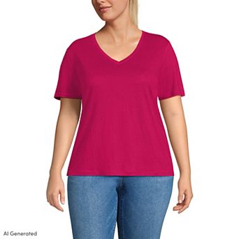Plus Size Lands' End Short Sleeve Linen Blend V-Neck Tee