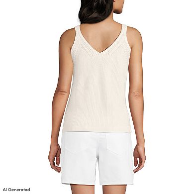 Women's Lands' End Cotton Cable V-Neck Tank Sweater