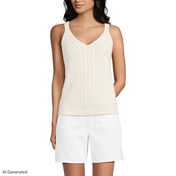 Women's Lands' End Cotton Cable V-Neck Tank Sweater