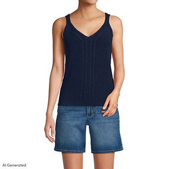 Women's Lands' End Cotton Cable V-Neck Tank Sweater