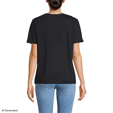 Women's Lands' End Short Sleeve Linen Blend V-Neck Tee