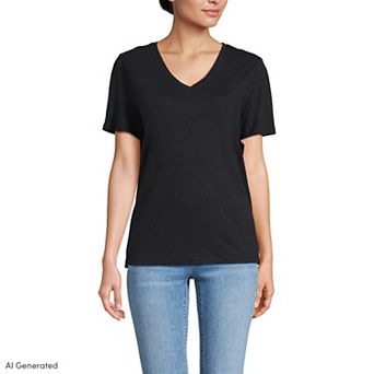 Women's Lands' End Short Sleeve Linen Blend V-Neck Tee
