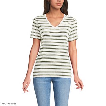 Women's Lands' End Short Sleeve Linen Blend V-Neck Tee