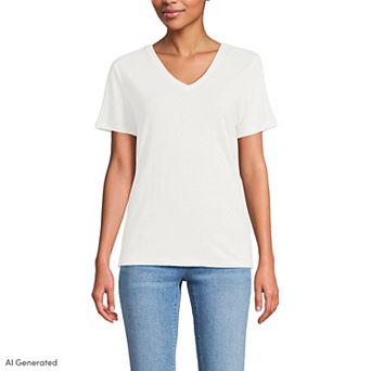 Women's Lands' End Short Sleeve Linen Blend V-Neck Tee