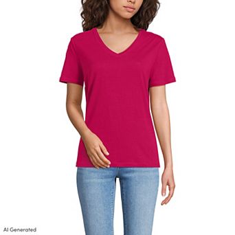 Women's Lands' End Short Sleeve Linen Blend V-Neck Tee