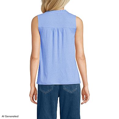 Women's Lands' End Linen Blend Ruffle Trim Tank Top