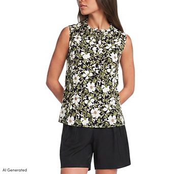 Women's Lands' End Linen Blend Ruffle Trim Tank Top