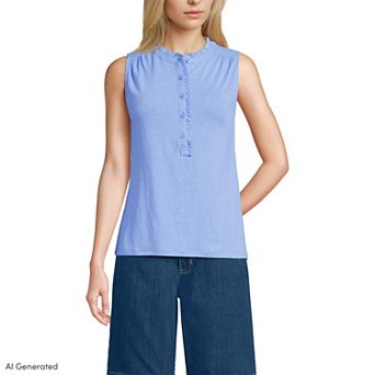 Women's Lands' End Linen Blend Ruffle Trim Tank Top